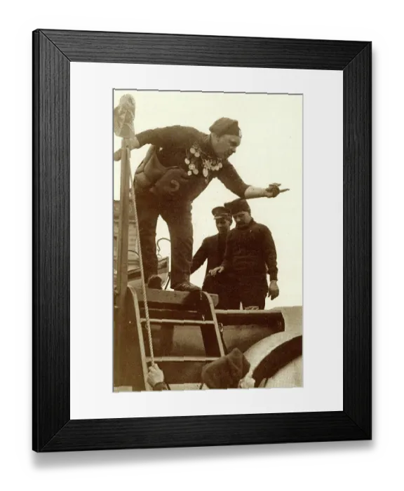 Framed Print : Come Aboard the Lifeboat - man gesturing Framed Print : Come Aboard the Lifeboat - man gesturing