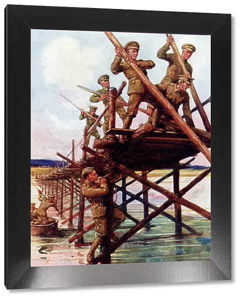 Royal Engineers building a Trestle Bridge, WW1
