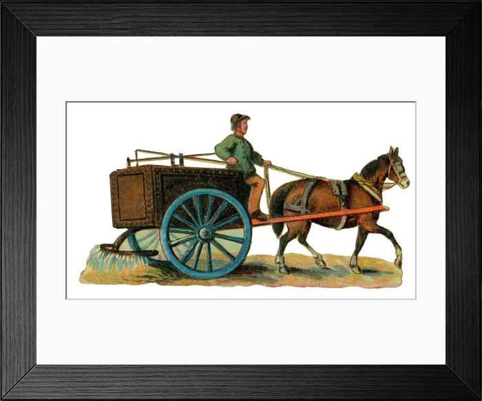 Framed Print : Victorian scrap, cart watering the road Framed Print : Victorian scrap, cart watering the road