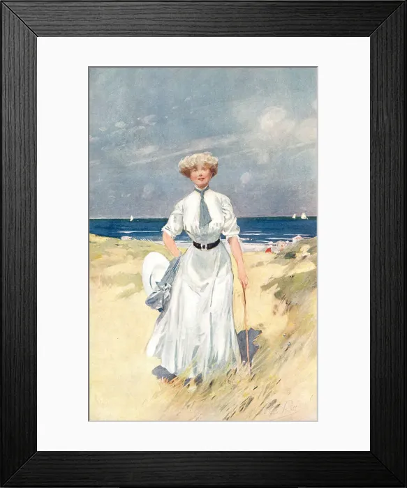 Framed Print : Lady In White Dress By The Sea