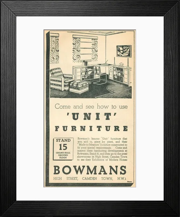 Framed Print : Bowmans Unit Furniture Advertisement Framed Print : Bowmans Unit Furniture Advertisement