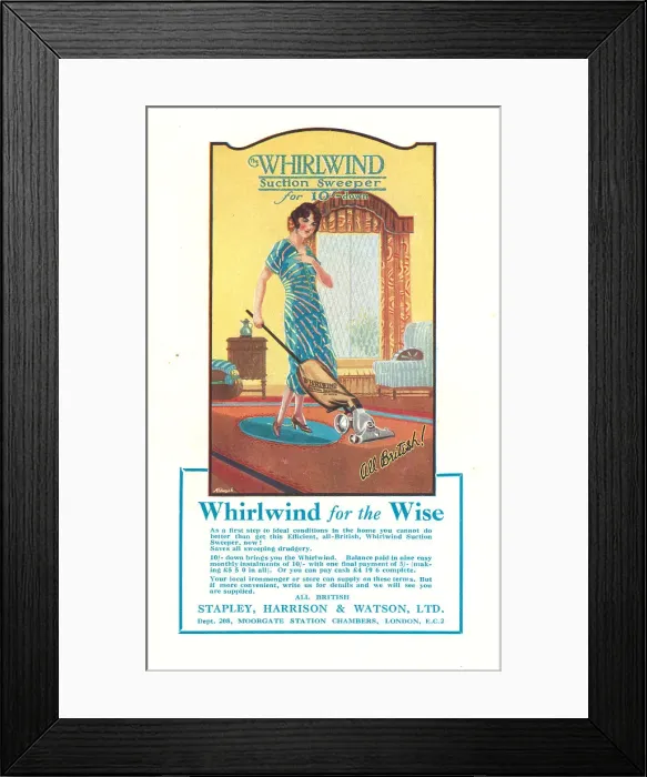 Framed Print : Whirlwind Suction Sweeper Advertisement Framed Print : Whirlwind Suction Sweeper Advertisement