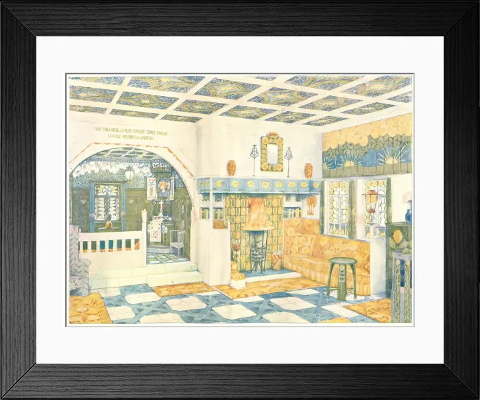 Framed Print : Le Nid. An architectural interior illustration of Le Nid with yellow themed Framed Print : Le Nid. An architectural interior illustration of Le Nid with yellow themed