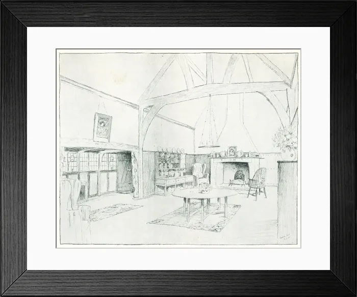 Framed Print : Baillie Scott, The Haven, Surrey, Dining Hall Framed Print : Baillie Scott, The Haven, Surrey, Dining Hall