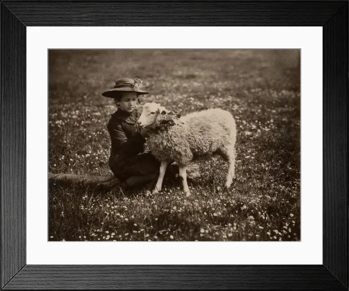 Framed Print : Young Girl with lamb Framed Print : Young Girl with lamb