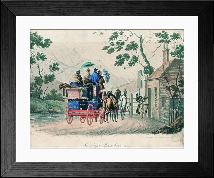 Framed Print : The Sleepy Gate-keeper, London to Bath Coach Framed Print : The Sleepy Gate-keeper, London to Bath Coach