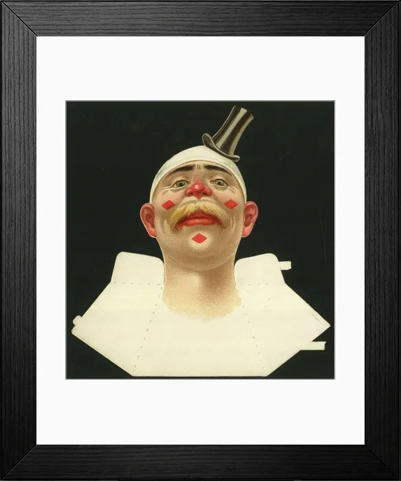 Framed Print : Place card, clown with painted face and top hat Framed Print : Place card, clown with painted face and top hat