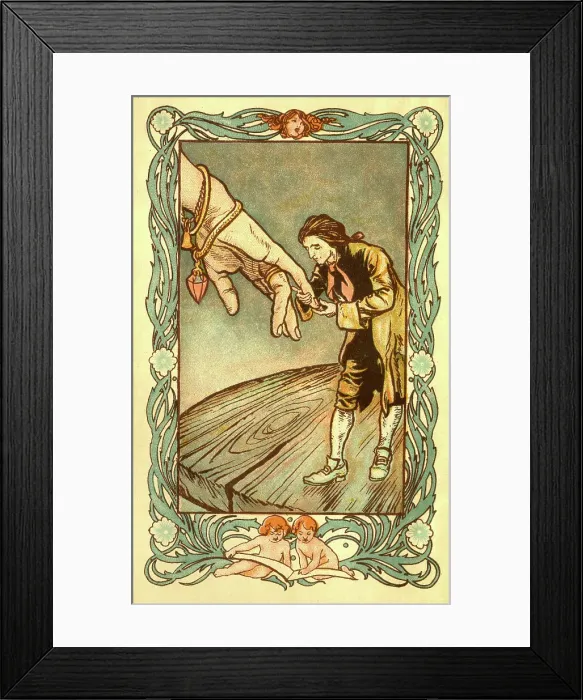 Framed Print : Gulliver kisses the Queen of Brobdingnag's hand Framed Print : Gulliver kisses the Queen of Brobdingnag's hand