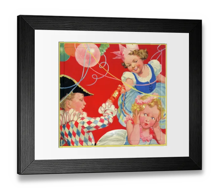 Framed Print : Children in fancy dress pulling a Christmas cracker Framed Print : Children in fancy dress pulling a Christmas cracker