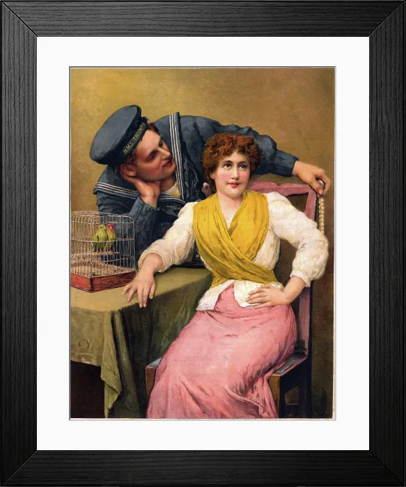 Framed Print : A Pair of Love Birds, HMS Triumph sailor and his love Framed Print : A Pair of Love Birds, HMS Triumph sailor and his love