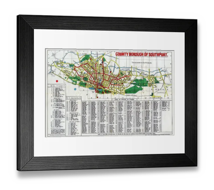 Framed Print : Map of the County Borough of Southport, Lancashire Framed Print : Map of the County Borough of Southport, Lancashire