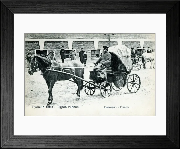 Framed Print : Russian horse-drawn cab and driver