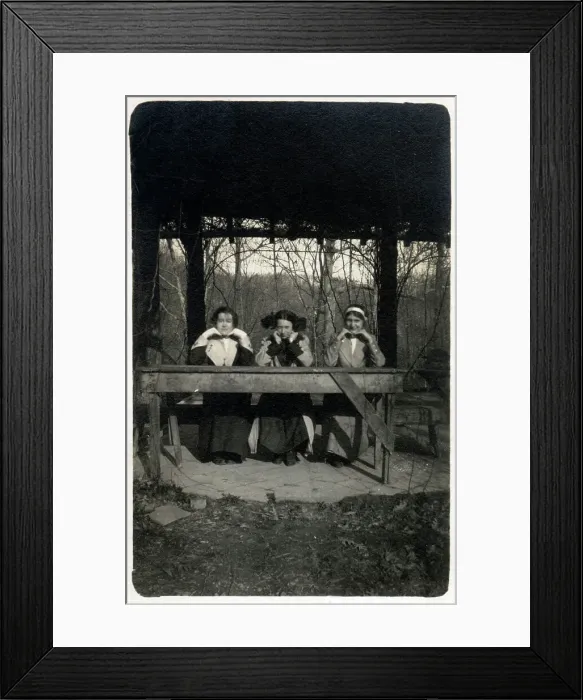 Framed Print : Three American Women posing with hands on their chins Framed Print : Three American Women posing with hands on their chins