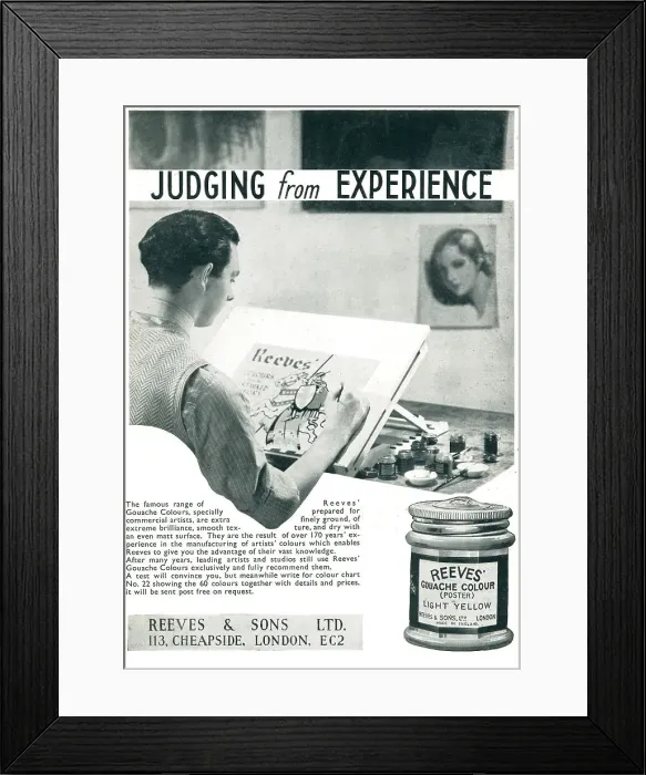 Framed Print : Reeves & Sons Gouache Colour Advertisement Framed Print : Reeves & Sons Gouache Colour Advertisement