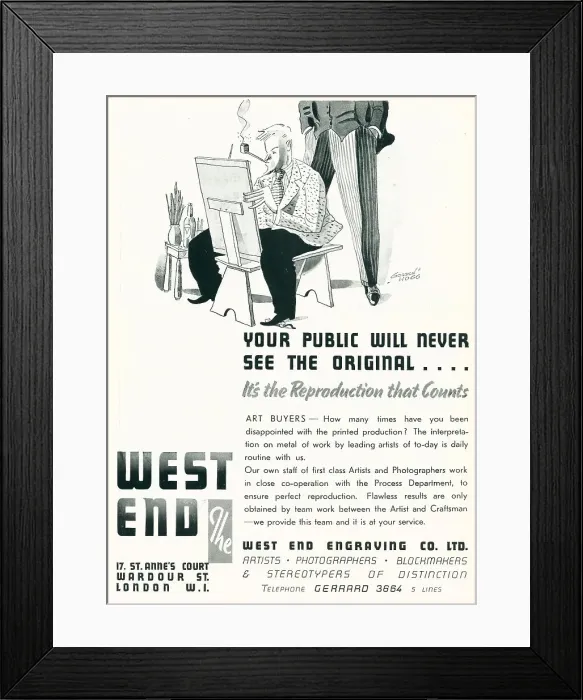 Framed Print : West End Engraving Advertisement Framed Print : West End Engraving Advertisement