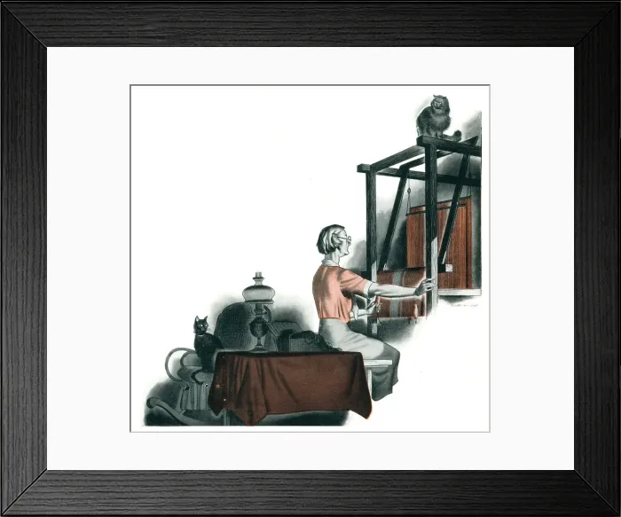 Framed Print : Advertisement Illustration, Woman With Cats Framed Print : Advertisement Illustration, Woman With Cats