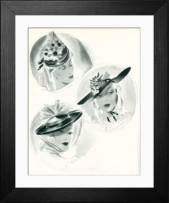 Framed Print : Fashion Hats Advertisement Illustration Framed Print : Fashion Hats Advertisement Illustration