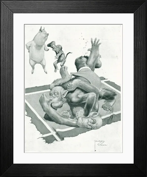 Framed Print : Advertisement Illustration Monkey Wrestle Framed Print : Advertisement Illustration Monkey Wrestle