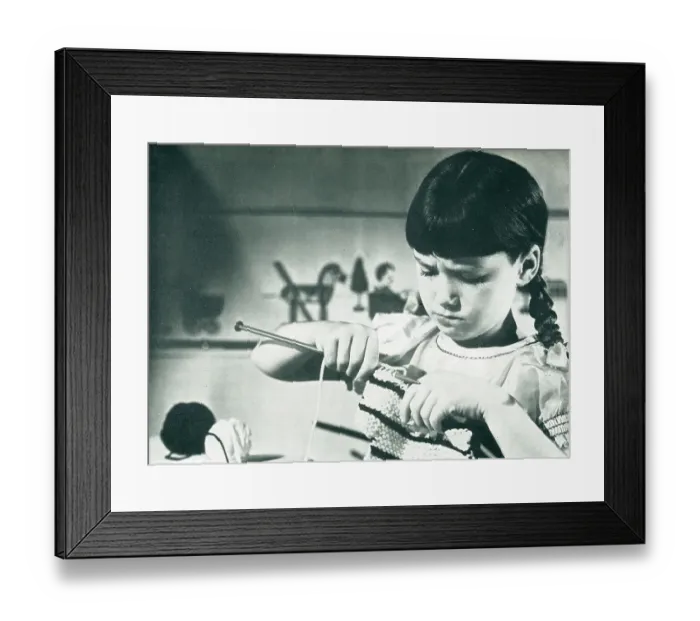 Framed Print : Girl Knitting Framed Print : Girl Knitting