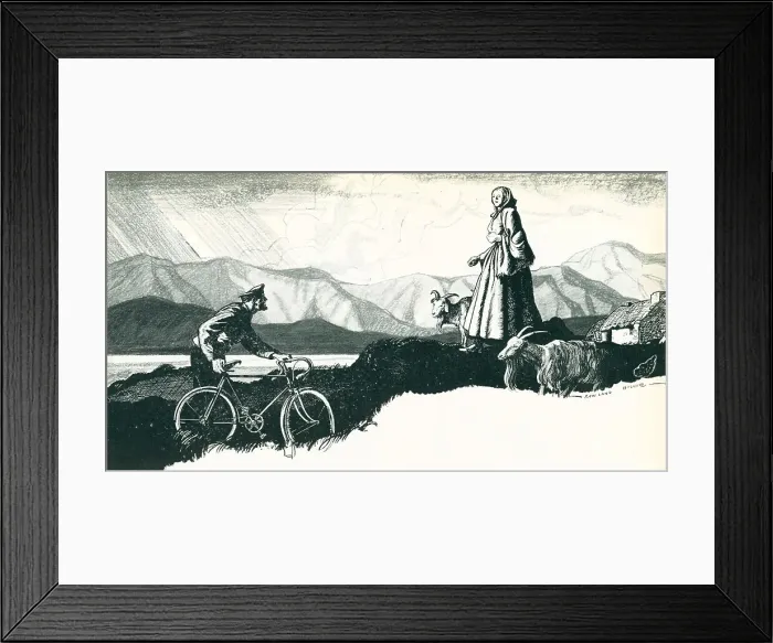 Framed Print : Cyclist With Goat Lady Framed Print : Cyclist With Goat Lady