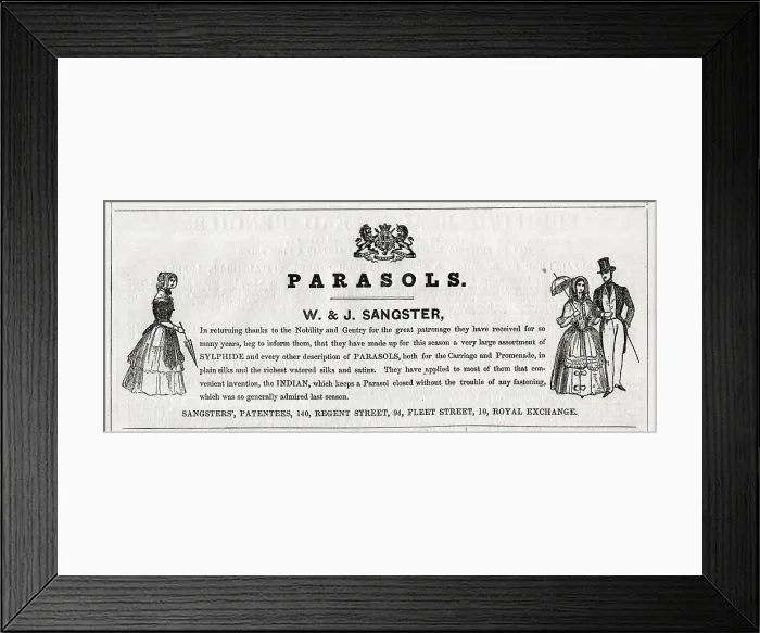 Framed Print : Advert, W & J Sanger, Parasols Framed Print : Advert, W & J Sanger, Parasols