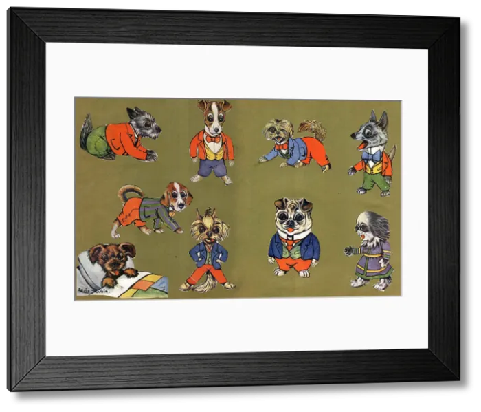 Framed Print : Scrap cutouts, Dog cartoons by Louis Wain Framed Print : Scrap cutouts, Dog cartoons by Louis Wain