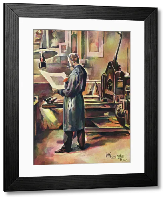 Framed Print : The Lithographer, viewing a three-colour process print Framed Print : The Lithographer, viewing a three-colour process print