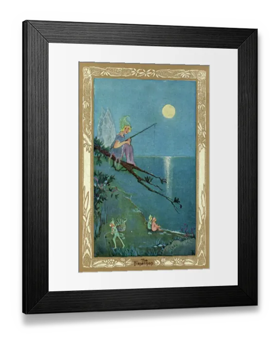 Framed Print : The Fisherman - fairy fishing by moonlight Framed Print : The Fisherman - fairy fishing by moonlight