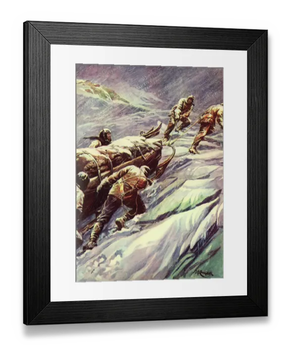 Framed Print : Captain Scott and his team hauling their sledge Framed Print : Captain Scott and his team hauling their sledge