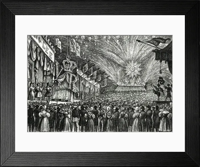 Framed Print : Queen Victoria's Coronation Fair, with fireworks, Hyde Park Framed Print : Queen Victoria's Coronation Fair, with fireworks, Hyde Park