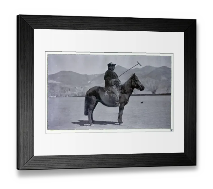 Framed Print : Man on a pony holding a polo mallet, from a fascinating album which reveals new details on a little-known campaign in which a British military force brushed aside Tibetan defences to capture Lhasa, in 1904 Framed Print : Man on a pony holding a polo mallet, from a fascinating album which reveals new details on a little-known campaign in which a British military force brushed aside Tibetan defences to capture Lhasa, in 1904