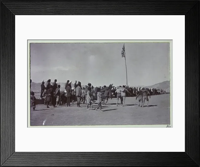 Framed Print : Three-legged race at Gyantse, from a fascinating album which reveals new details on a little-known campaign in which a British military force brushed aside Tibetan defences to capture Lhasa, in 1904 Framed Print : Three-legged race at Gyantse, from a fascinating album which reveals new details on a little-known campaign in which a British military force brushed aside Tibetan defences to capture Lhasa, in 1904