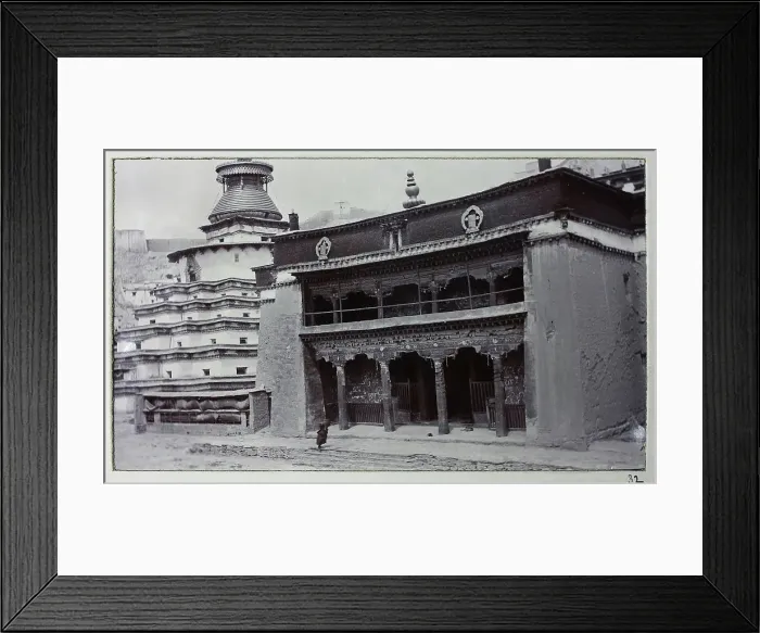 Framed Print : Two connected buildings at Gyantse - the Kumbum, a multi-storied set of Buddhist chapels (L), and the Palcho Monastery (R), from a fascinating album which reveals new details on a little-known campaign in which a British military force brushed aside Framed Print : Two connected buildings at Gyantse - the Kumbum, a multi-storied set of Buddhist chapels (L), and the Palcho Monastery (R), from a fascinating album which reveals new details on a little-known campaign in which a British military force brushed aside