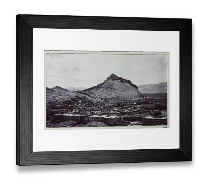 Framed Print : View of the town of Gyantse, with the Dzong (fortified monastery) at the top of the hill, from a fascinating album which reveals new details on a little-known campaign in which a British military force brushed aside Tibetan defences to capture Framed Print : View of the town of Gyantse, with the Dzong (fortified monastery) at the top of the hill, from a fascinating album which reveals new details on a little-known campaign in which a British military force brushed aside Tibetan defences to capture