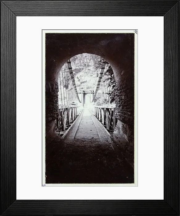 Framed Print : Teesta Bridge, crossing the Teesta River in West Bengal, India, connecting Darjeeling and Kalimpong, from a fascinating album which reveals new details on a little-known campaign in which a British military force brushed aside Tibetan defences to Framed Print : Teesta Bridge, crossing the Teesta River in West Bengal, India, connecting Darjeeling and Kalimpong, from a fascinating album which reveals new details on a little-known campaign in which a British military force brushed aside Tibetan defences to