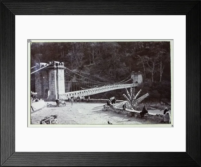 Framed Print : Teesta Bridge, crossing the Teesta River in West Bengal, India, connecting Darjeeling and Kalimpong, from a fascinating album which reveals new details on a little-known campaign in which a British military force brushed aside Tibetan defences to Framed Print : Teesta Bridge, crossing the Teesta River in West Bengal, India, connecting Darjeeling and Kalimpong, from a fascinating album which reveals new details on a little-known campaign in which a British military force brushed aside Tibetan defences to