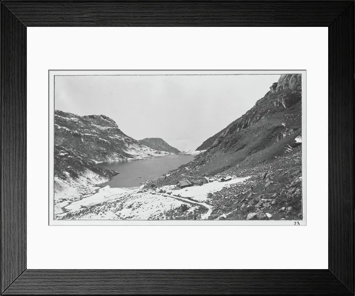 Framed Print : View of Changu Lake (aka Tsomgo, Tsongmo or Changgu Lake), a glacial lake in East Sikkim, India, from a fascinating album which reveals new details on a little-known campaign in which a British military force brushed aside Tibetan defences to Framed Print : View of Changu Lake (aka Tsomgo, Tsongmo or Changgu Lake), a glacial lake in East Sikkim, India, from a fascinating album which reveals new details on a little-known campaign in which a British military force brushed aside Tibetan defences to