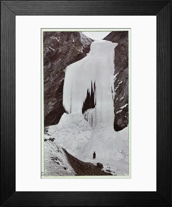 Framed Print : A frozen waterfall at Dotha, near Phari, in the Chumbi Valley, from a fascinating album which reveals new details on a little-known campaign in which a British military force brushed aside Tibetan defences to capture Lhasa, in 1904 Framed Print : A frozen waterfall at Dotha, near Phari, in the Chumbi Valley, from a fascinating album which reveals new details on a little-known campaign in which a British military force brushed aside Tibetan defences to capture Lhasa, in 1904