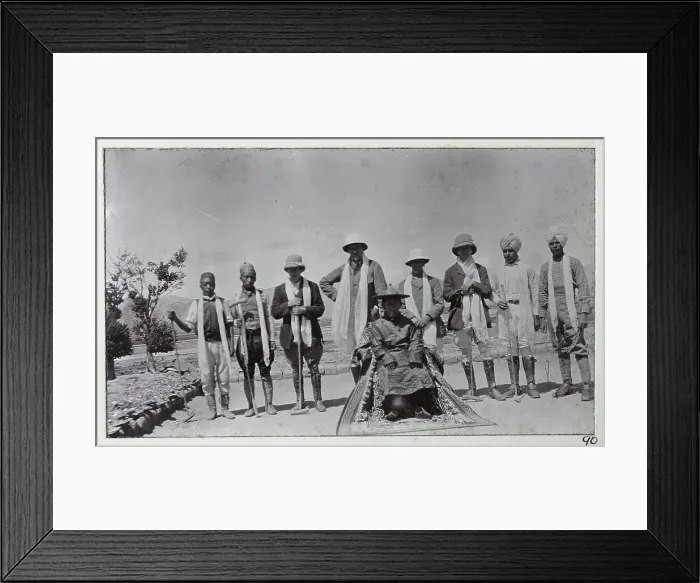 Framed Print : Group photo of Tashi Lama and polo players, from a fascinating album which reveals new details on a little-known campaign in which a British military force brushed aside Tibetan defences to capture Lhasa, in 1904 Framed Print : Group photo of Tashi Lama and polo players, from a fascinating album which reveals new details on a little-known campaign in which a British military force brushed aside Tibetan defences to capture Lhasa, in 1904