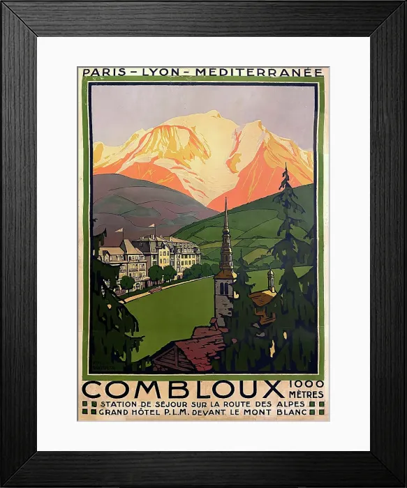 Framed Print : PLM poster, Combloux and Mont Blanc, France