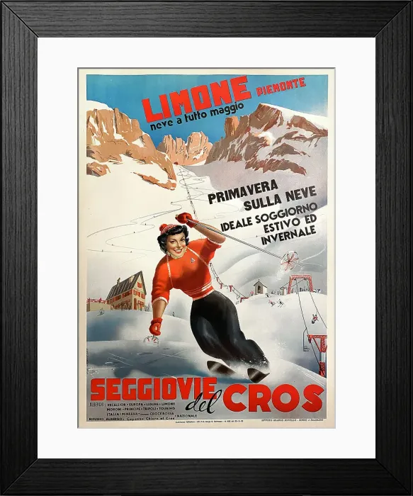 Framed Print : Poster, Skiing in the Italian Alps Framed Print : Poster, Skiing in the Italian Alps