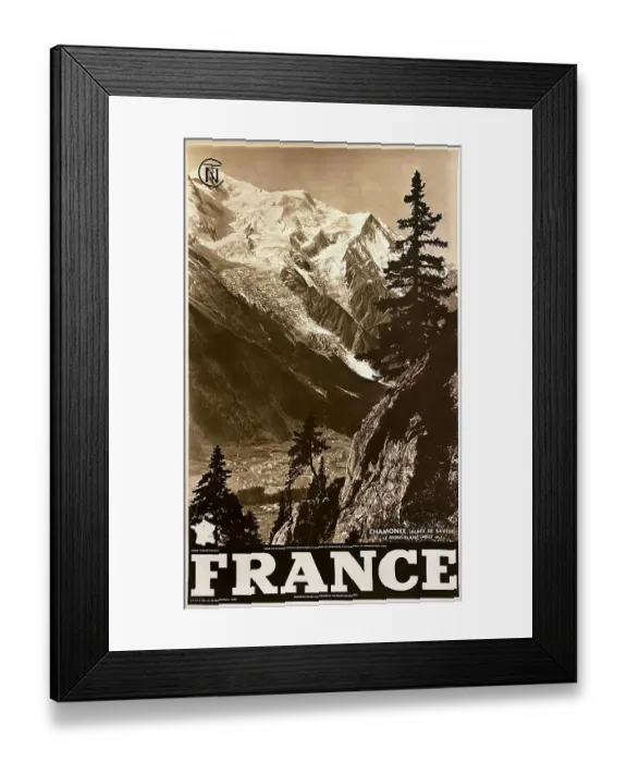 Framed Print : Poster, Chamonix and Mont Blanc, France Framed Print : Poster, Chamonix and Mont Blanc, France
