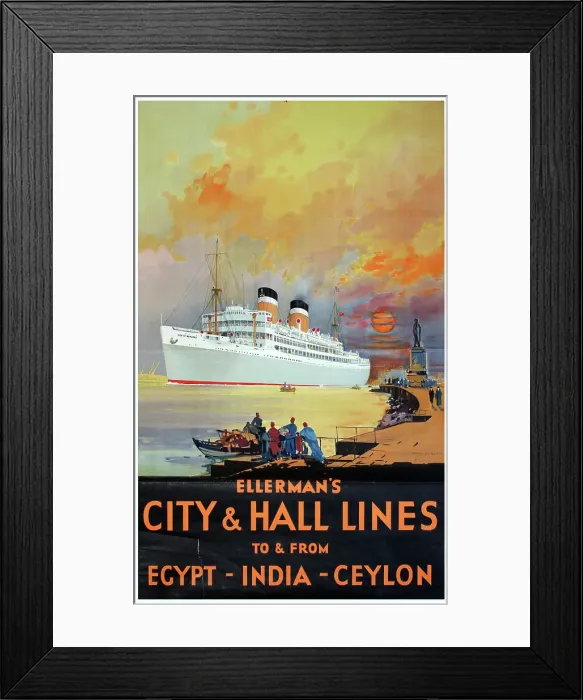 Framed Print : Poster, Ellerman's City & Hall Lines, Suez Canal scene Framed Print : Poster, Ellerman's City & Hall Lines, Suez Canal scene