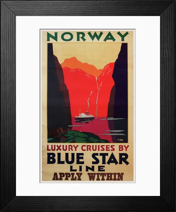 Framed Print : Poster, Blue Star Line Luxury Cruises to Norway Framed Print : Poster, Blue Star Line Luxury Cruises to Norway