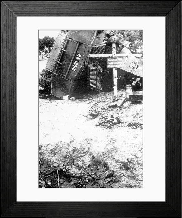 Framed Print : A wrecked armoured car marked as a war grave Framed Print : A wrecked armoured car marked as a war grave