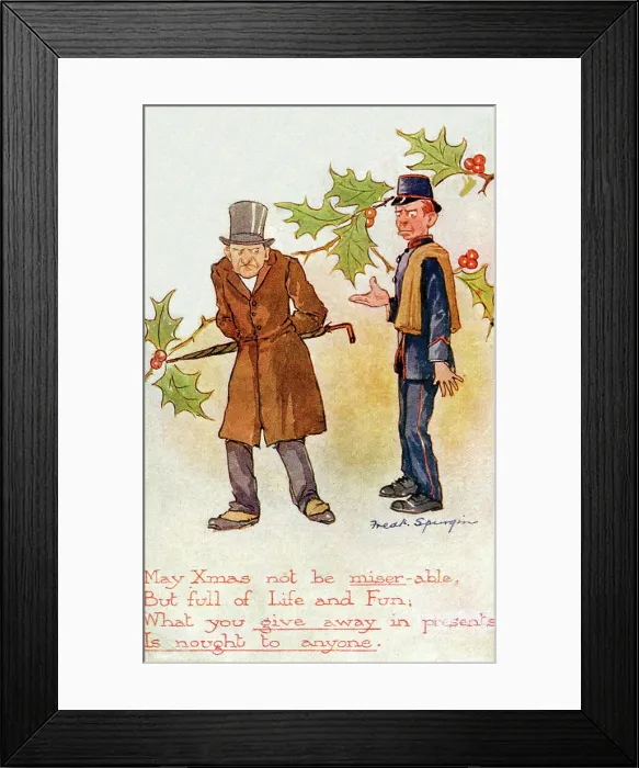 Framed Print : A postman wishes a Merry Christmas to a Miserly Old Man Framed Print : A postman wishes a Merry Christmas to a Miserly Old Man