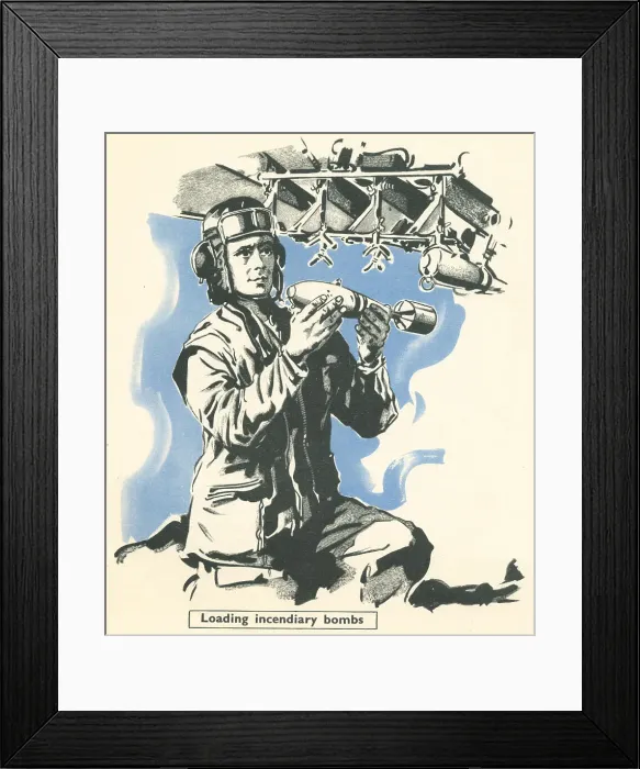 Framed Print : R. A. F. Airman Loading Incendiary Bombs Framed Print : R. A. F. Airman Loading Incendiary Bombs