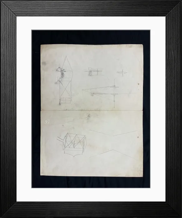 Framed Print : Original pencil design of biplanes, Samuel Cody Archive Framed Print : Original pencil design of biplanes, Samuel Cody Archive