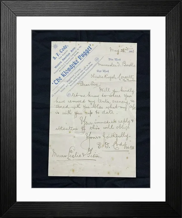 Framed Print : Samuel Code letter on The Klondyke Nugget stationery Framed Print : Samuel Code letter on The Klondyke Nugget stationery