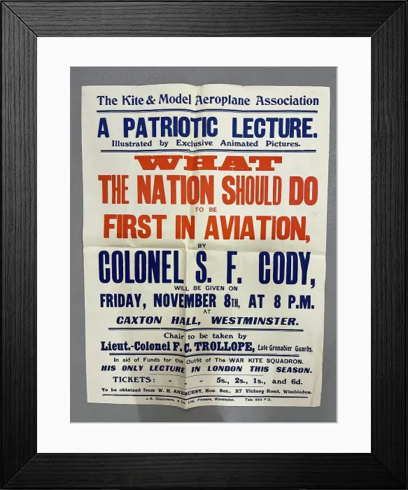 Framed Print : Poster, Samuel Cody, A Patriotic Lecture, London Framed Print : Poster, Samuel Cody, A Patriotic Lecture, London